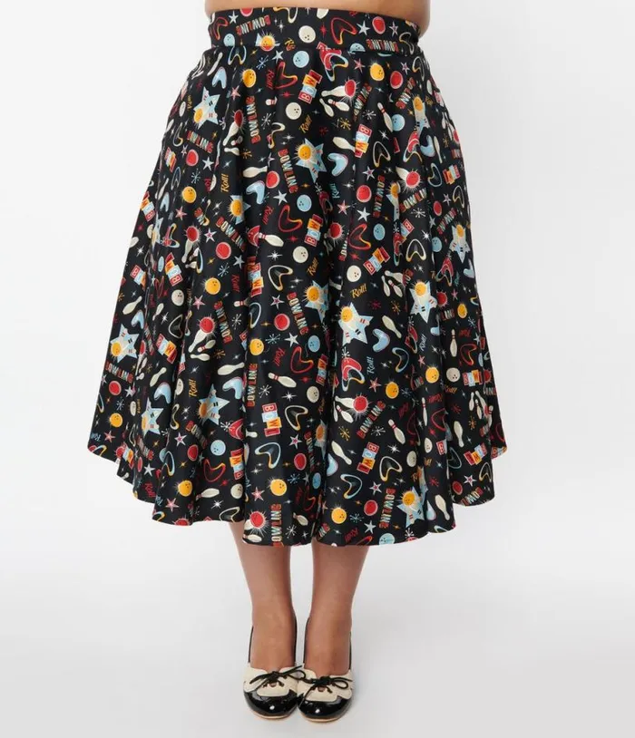 Black Let039s Go Bowling Swing Skirt ClothingPlus Unique Vintage Skirts