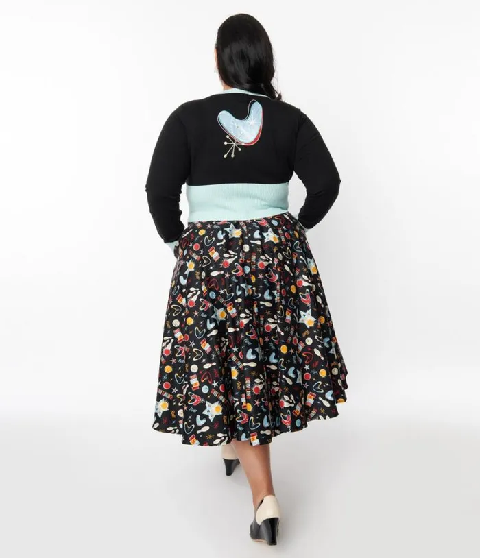 Black Let039s Go Bowling Swing Skirt ClothingPlus Unique Vintage Skirts