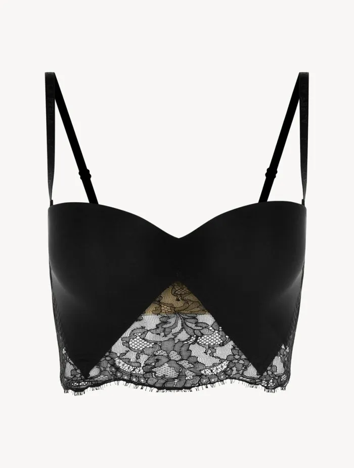 Black Lycra Strapless Brassiere With Chantilly Lace Lingerie La Perla Padded