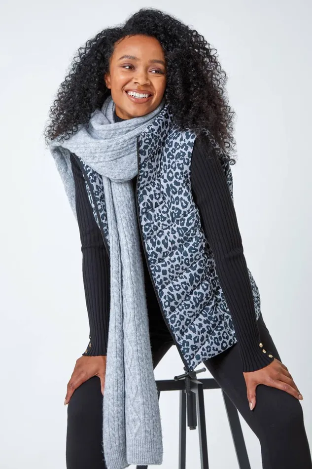 Black Petite Animal Print Quilted Gilet Women Roman Coats