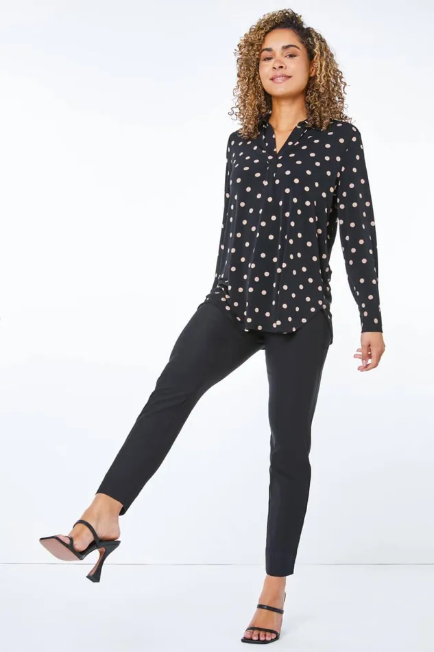 Black Petite Full Length Elastic Waist Trousers Women Roman Trousers