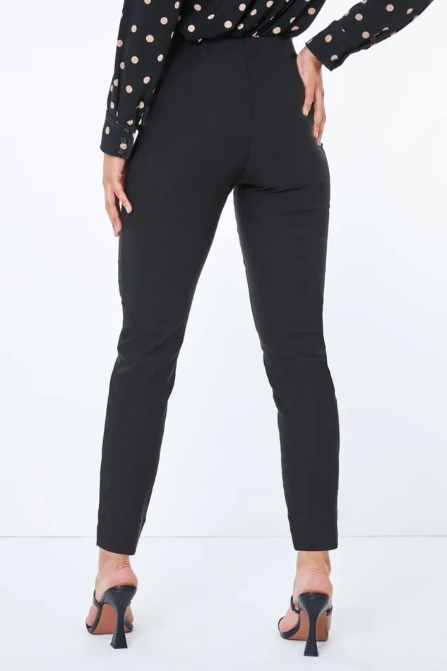 Black Petite Full Length Elastic Waist Trousers Women Roman Trousers