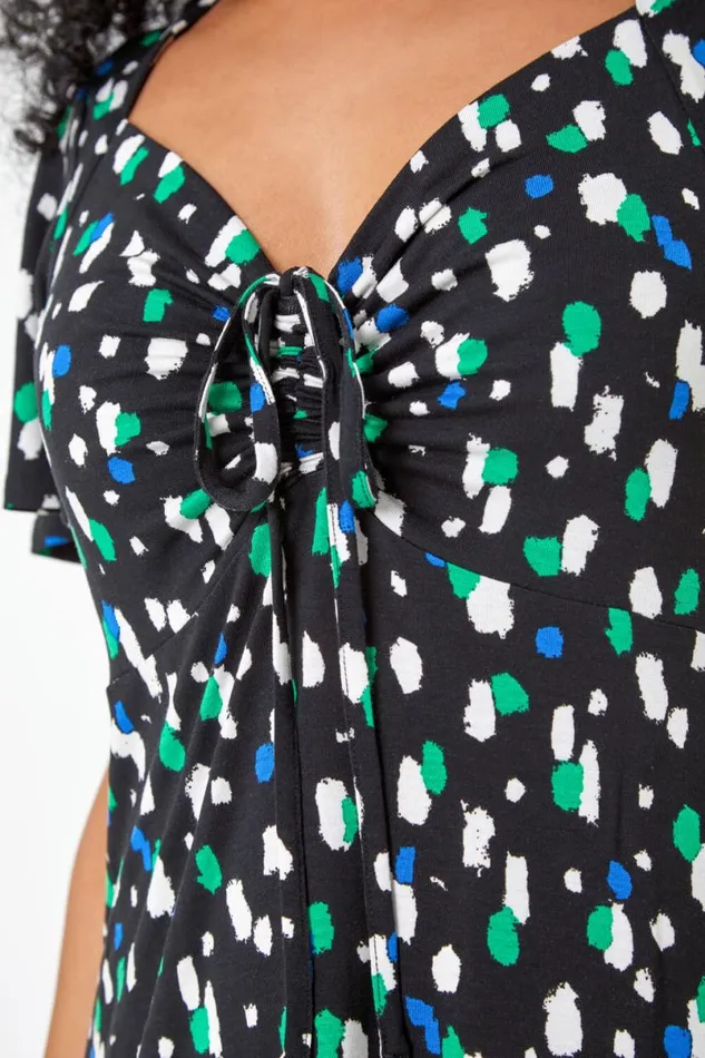 Black Petite Spot Ruched Stretch Midi Dress Women Roman Dresses