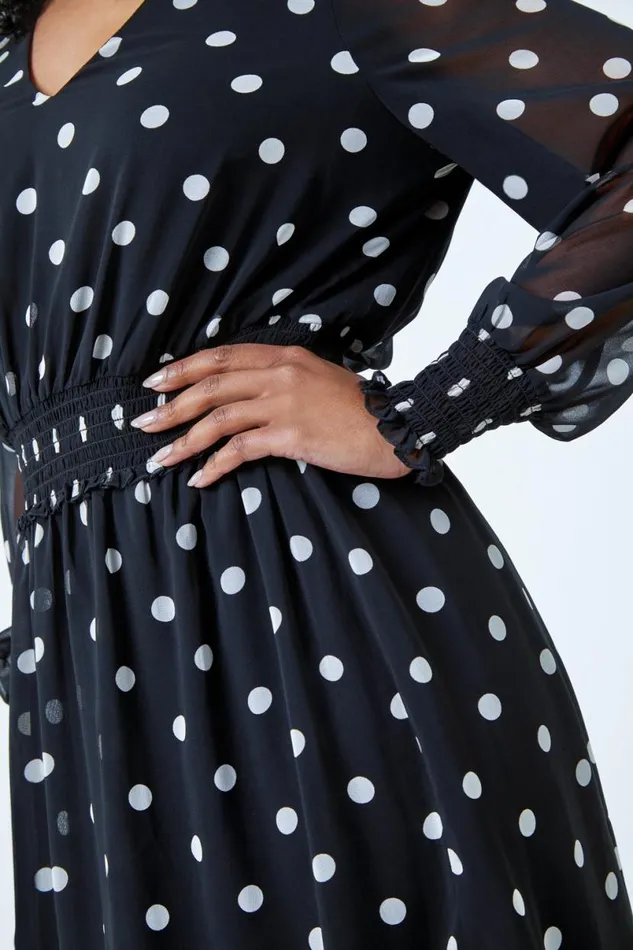 Black Petite Spot Tiered Chiffon Frill Dress Women Roman Dresses