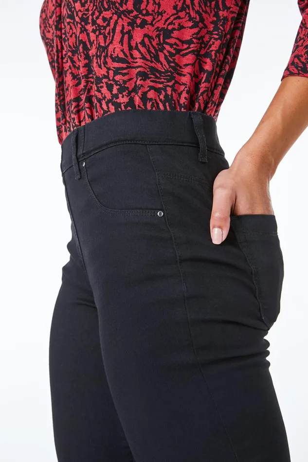 Black Petite Stretch Denim Elastic Waist Jegging Women Roman Coords
