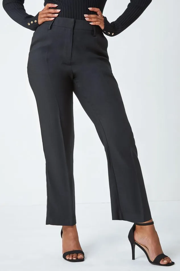 Black Petite Tapered Belted Trousers Women Roman Trousers