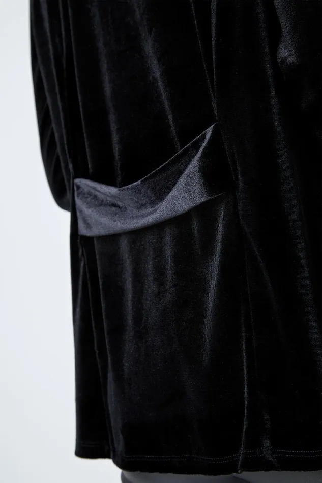 Black Petite Velvet Waterfall Jacket Women Roman Jackets