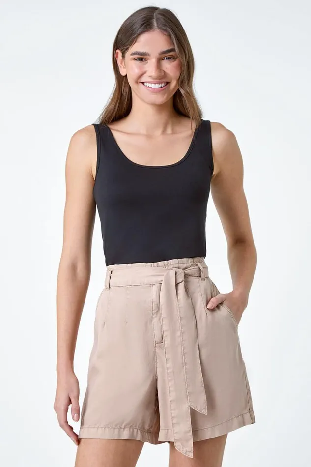 Black Plain Stretch Jersey Vest Top Women Roman Tops