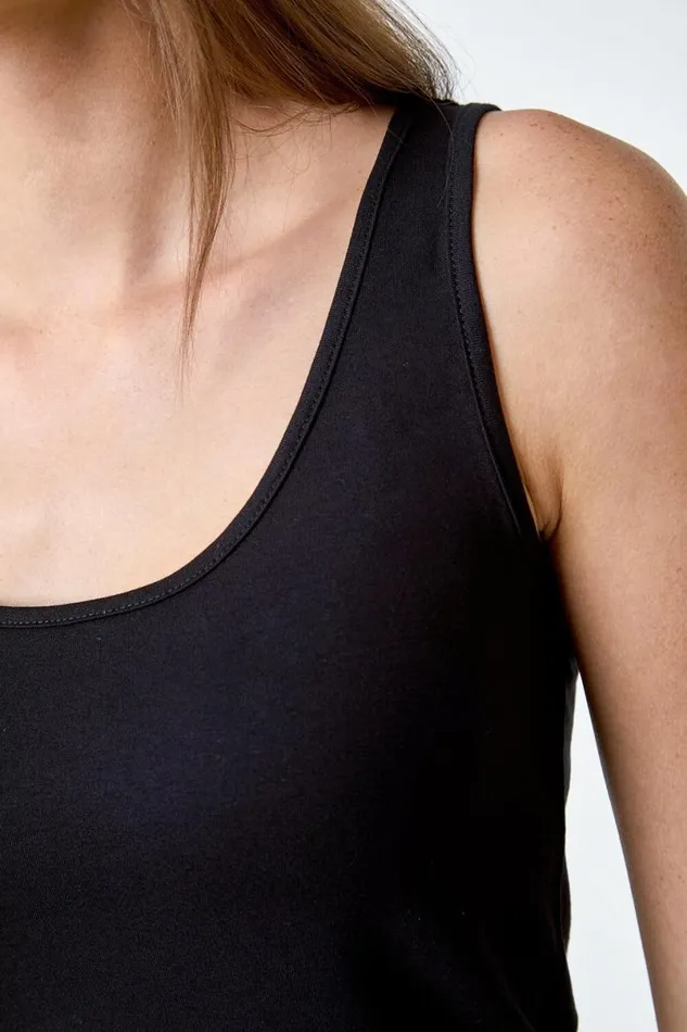 Black Plain Stretch Jersey Vest Top Women Roman Tops