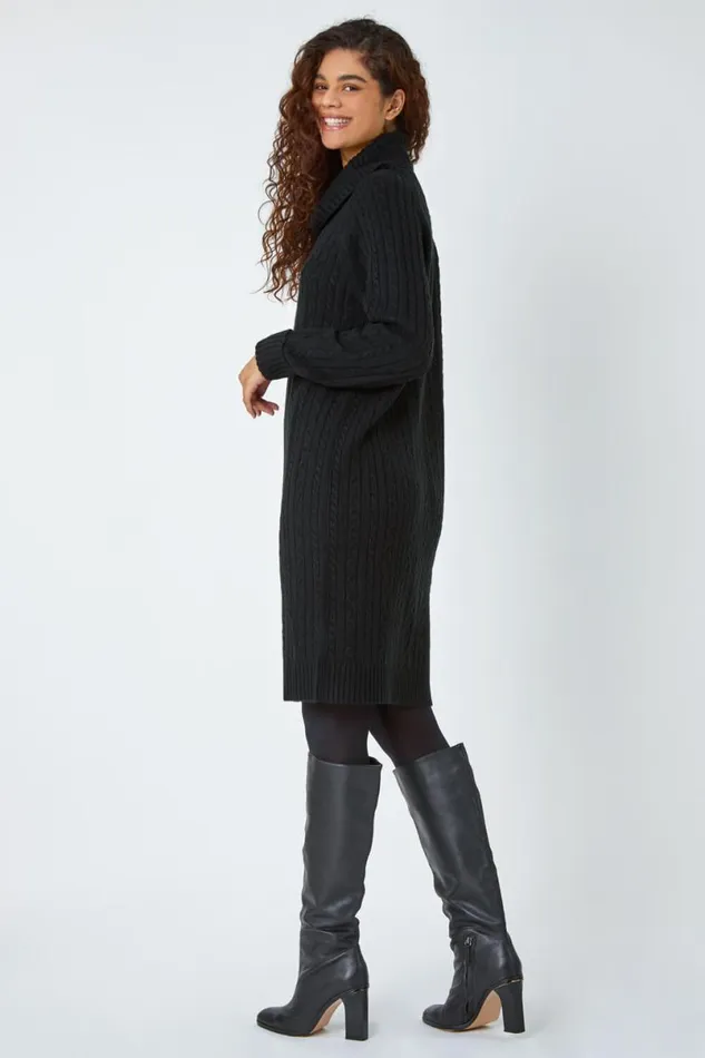 Black Roll Neck Knitted Jumper Dress Women Roman Dresses