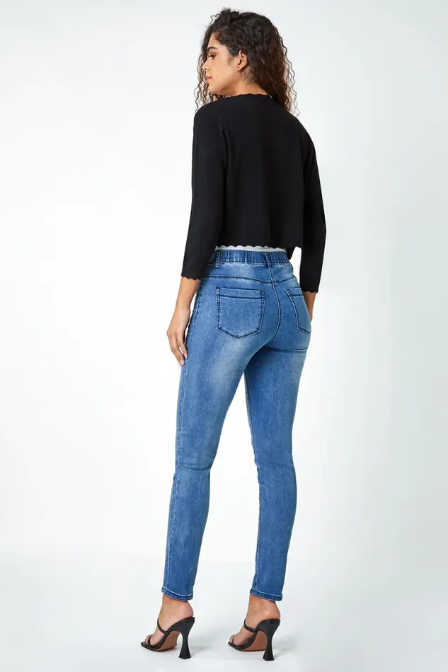 Black Scalloped Edge Stretch Knit Shrug Women Roman Knitwear