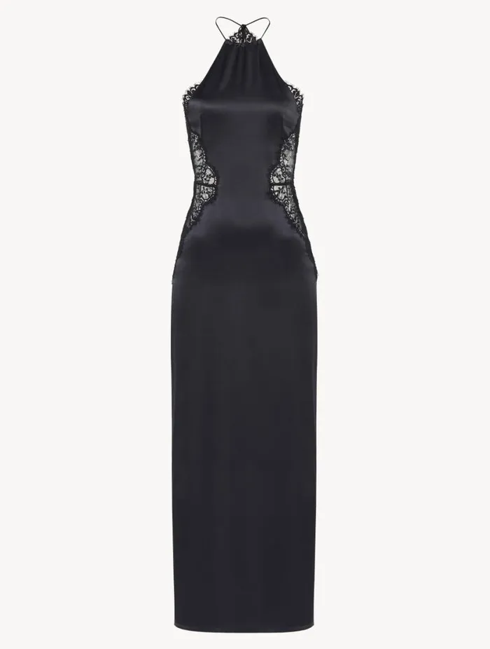 Black Silk Halterneck Nightdress With Leavers Lace Trim Sleepwear La Perla Slips and Dresses Black Silk Halterneck Nightdress With Leavers Lace Trim Sleepwear La Perla Slips and Dresses