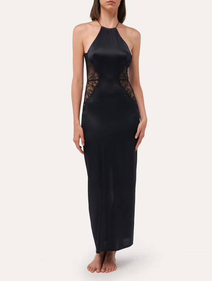Black Silk Halterneck Nightdress With Leavers Lace Trim Sleepwear La Perla Slips and Dresses