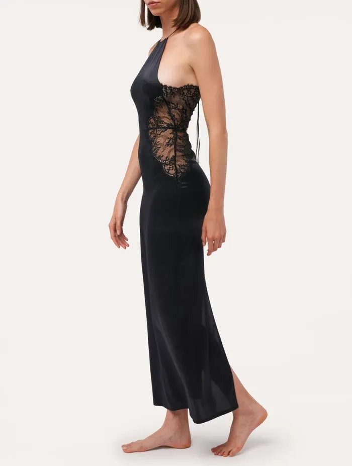 Black Silk Halterneck Nightdress With Leavers Lace Trim Sleepwear La Perla Slips and Dresses