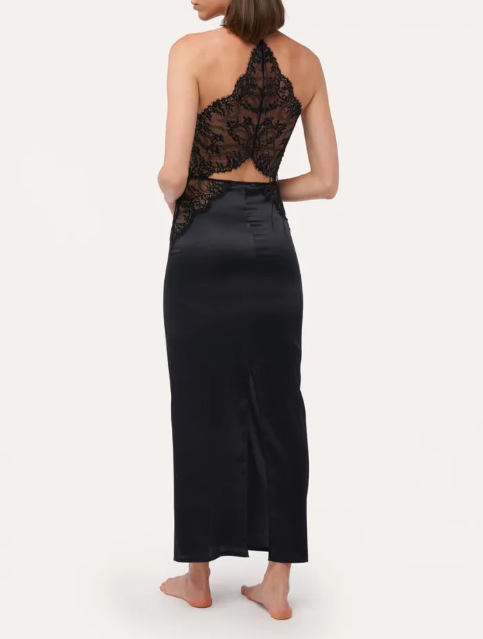 Black Silk Halterneck Nightdress With Leavers Lace Trim Sleepwear La Perla Slips and Dresses