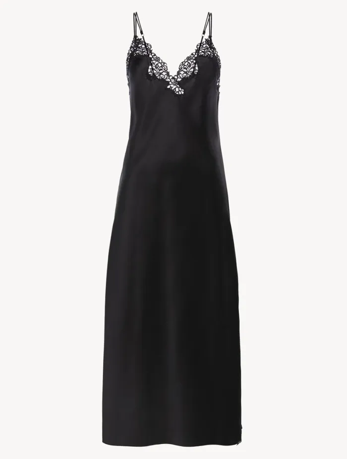 Black Silk Long Nightgown With Macram Sleepwear La Perla Slips and Dresses