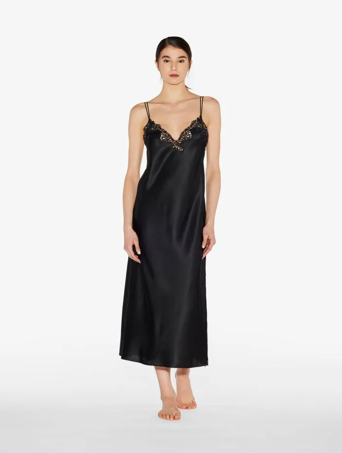 Black Silk Long Nightgown With Macram Sleepwear La Perla Slips and Dresses