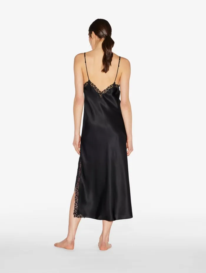 Black Silk Long Nightgown With Macram Sleepwear La Perla Slips and Dresses