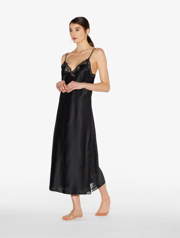 Black Silk Long Nightgown With Macram Sleepwear La Perla Slips and Dresses