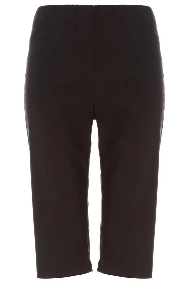 Black Stretch Knee Length Elastic Waist Shorts Women Roman Coords