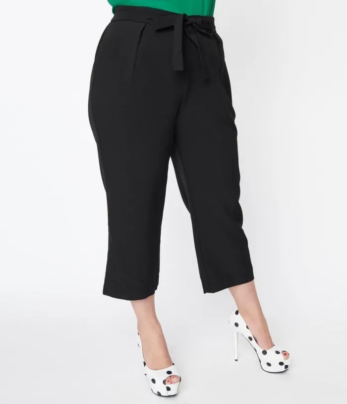 Black Waist Tie Capri Pants ClothingPlus Unique Vintage Pants