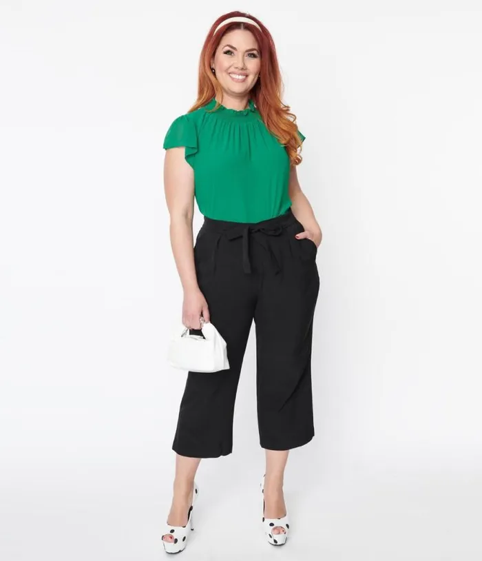 Black Waist Tie Capri Pants ClothingPlus Unique Vintage Pants