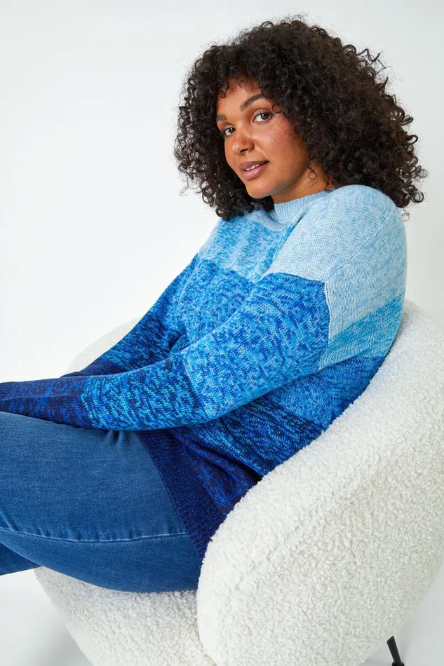 Blue Curve Ombre Stripe Knit Jumper Women Roman Knitwear