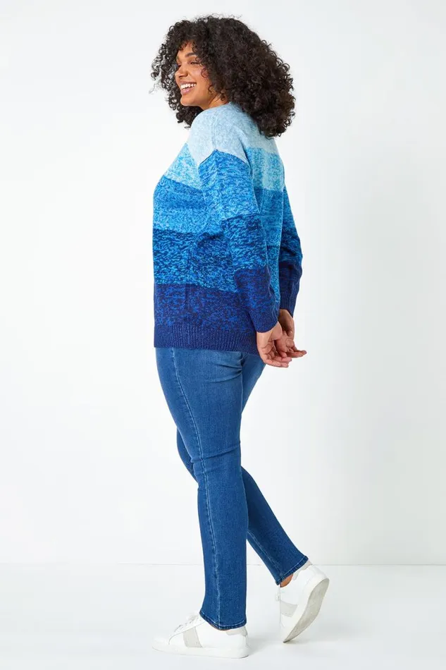 Blue Curve Ombre Stripe Knit Jumper Women Roman Knitwear