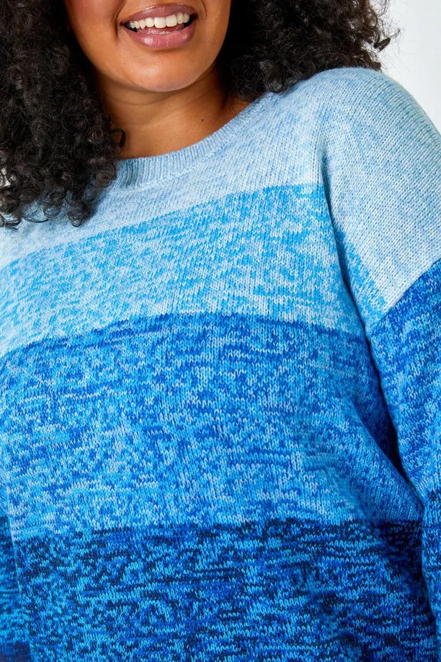 Blue Curve Ombre Stripe Knit Jumper Women Roman Knitwear