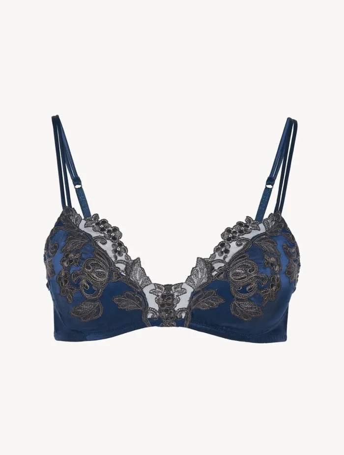 Blue Silk Triangle Bra With Frastaglio Lingerie La Perla Triangle