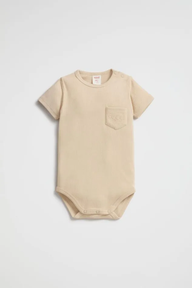 Bodysuits and Onesies Newborn Seed Heritage Logo Rib Bodysuit Soft Sand