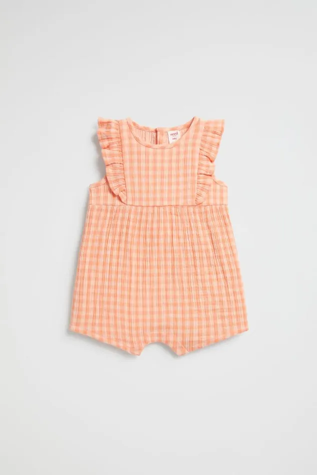 Bodysuits and Onesies Newborn Seed Heritage Ruffle Check Romper Coral Reef