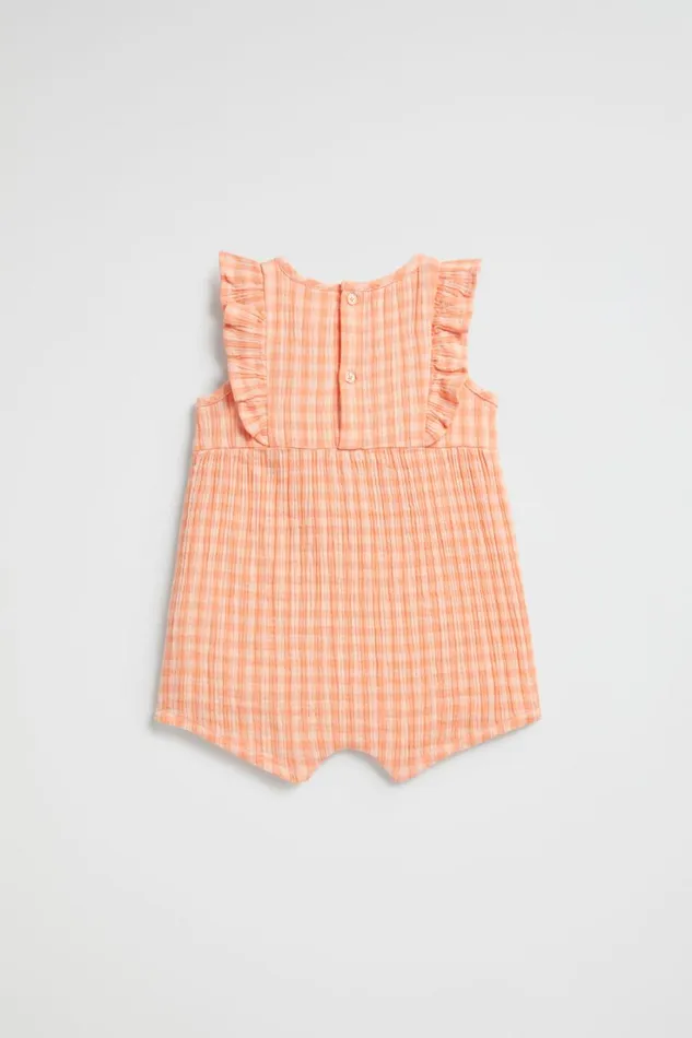 Bodysuits and Onesies Newborn Seed Heritage Ruffle Check Romper Coral Reef