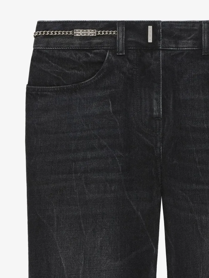 Boot Cut Pants In Denim With Chains Detail Black Women Givenchy Pants and Shorts