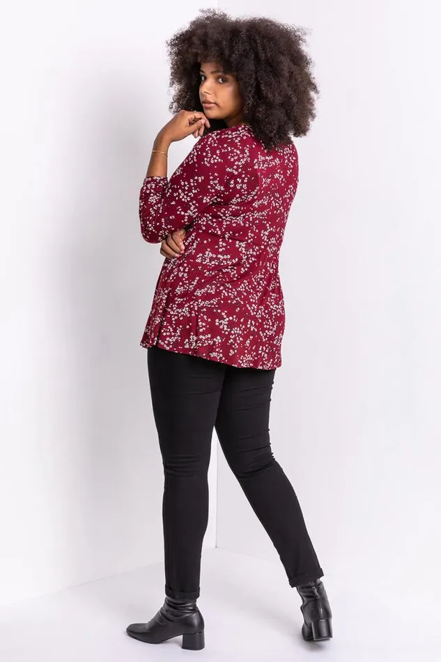 Bordeaux Curve Square Neck Floral Top Women Roman Tops