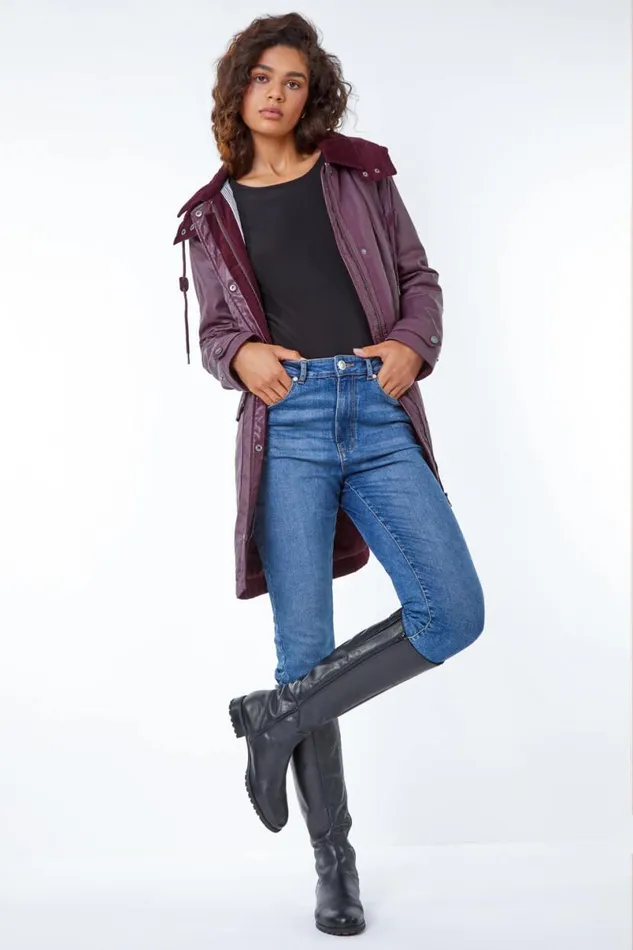 Bordeaux Waxed Longline Hooded Coat Women Roman Coats