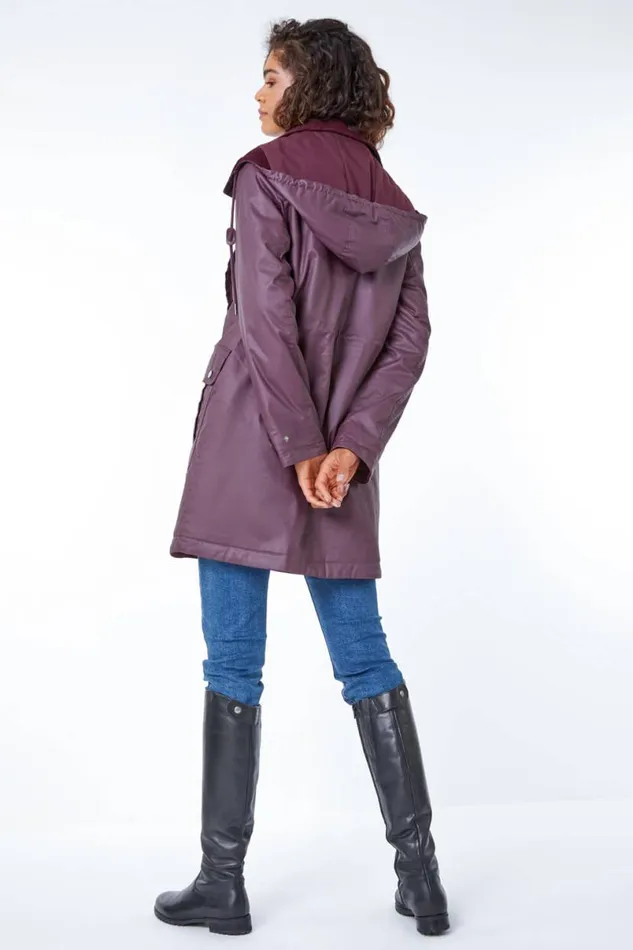 Bordeaux Waxed Longline Hooded Coat Women Roman Coats