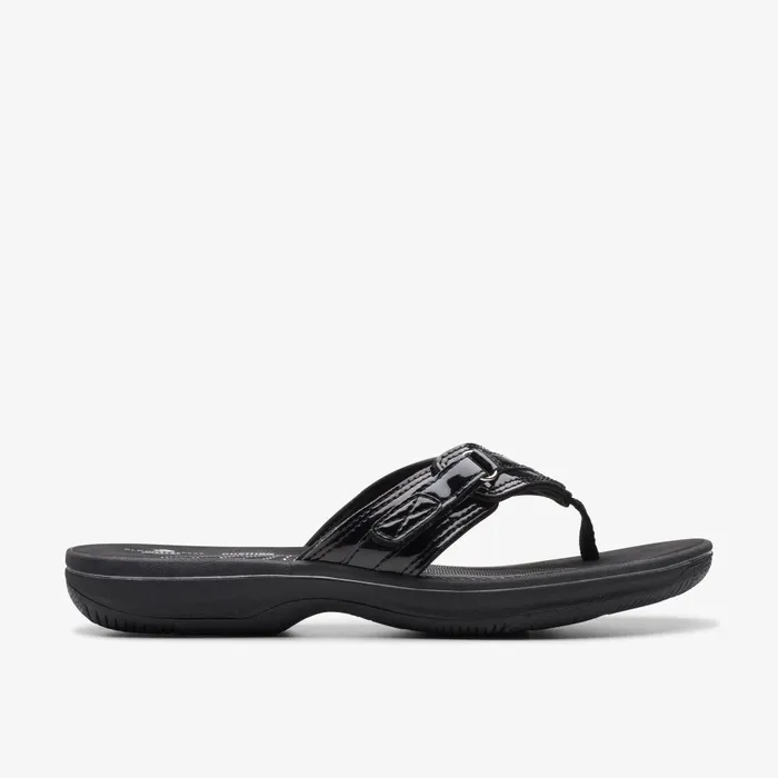 Breeze Sea Black Patent Women Clarks Sandals and Flip Flops