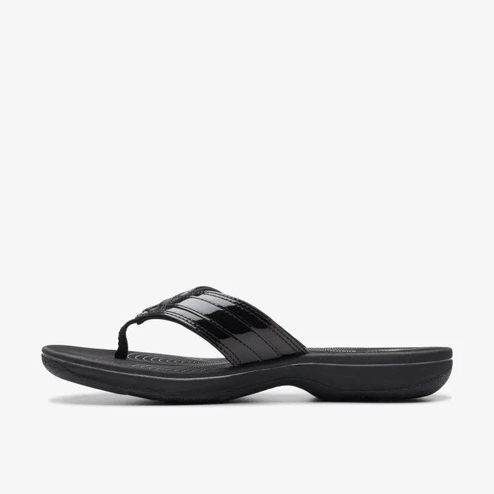 Breeze Sea Black Patent Women Clarks Sandals and Flip Flops