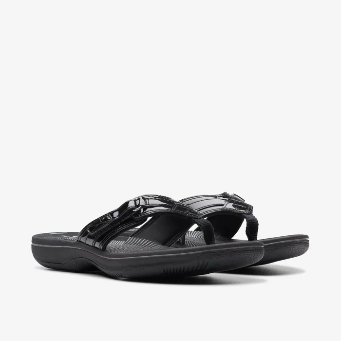 Breeze Sea Black Patent Women Clarks Sandals and Flip Flops