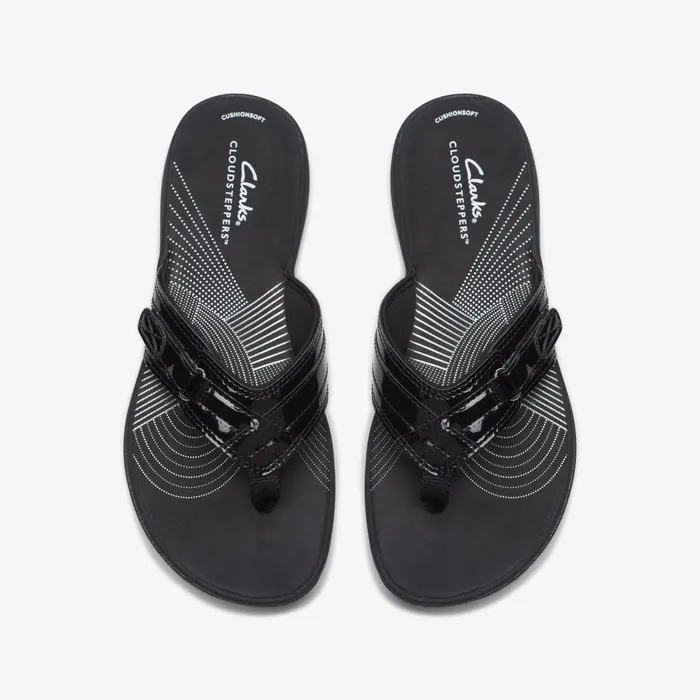 Breeze Sea Black Patent Women Clarks Sandals and Flip Flops