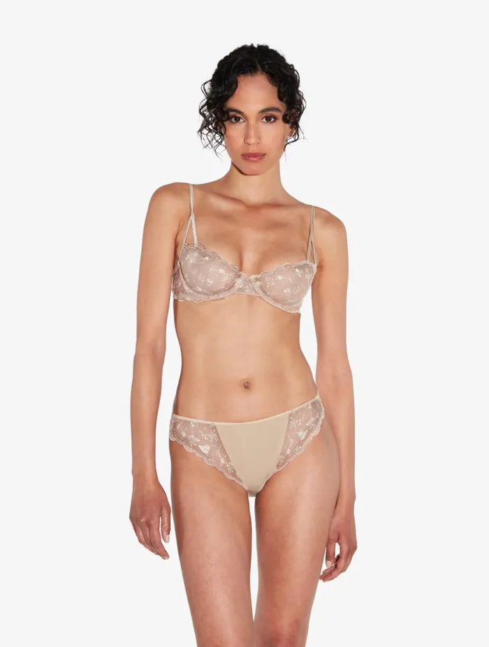 Briefs In Halo And Ivory Nude With Embroidered Tulle Lingerie La Perla Midrise