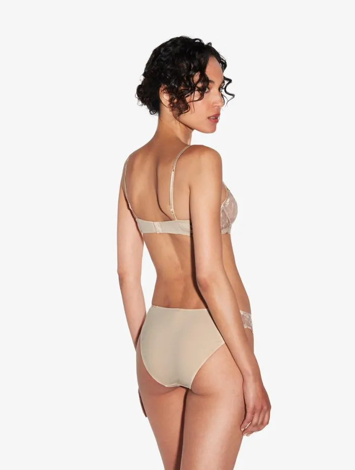 Briefs In Halo And Ivory Nude With Embroidered Tulle Lingerie La Perla Midrise