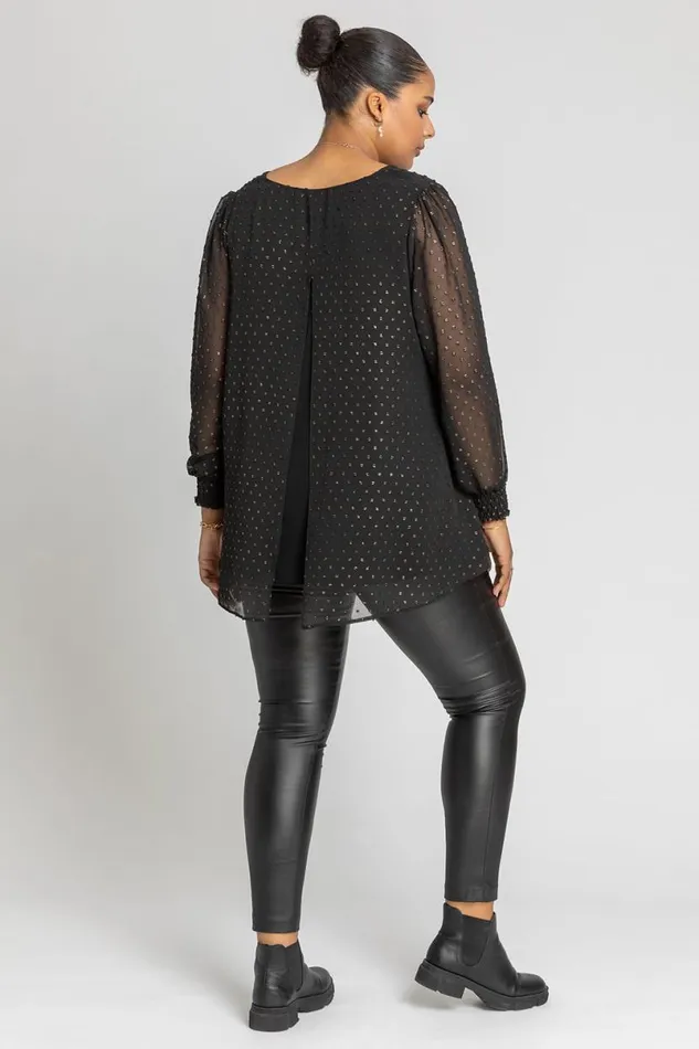 Bronze Curve Shimmer Dobby Spot Chiffon Top Women Roman Tops