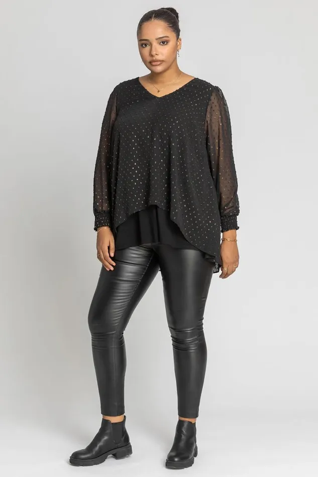 Bronze Curve Shimmer Dobby Spot Chiffon Top Women Roman Tops