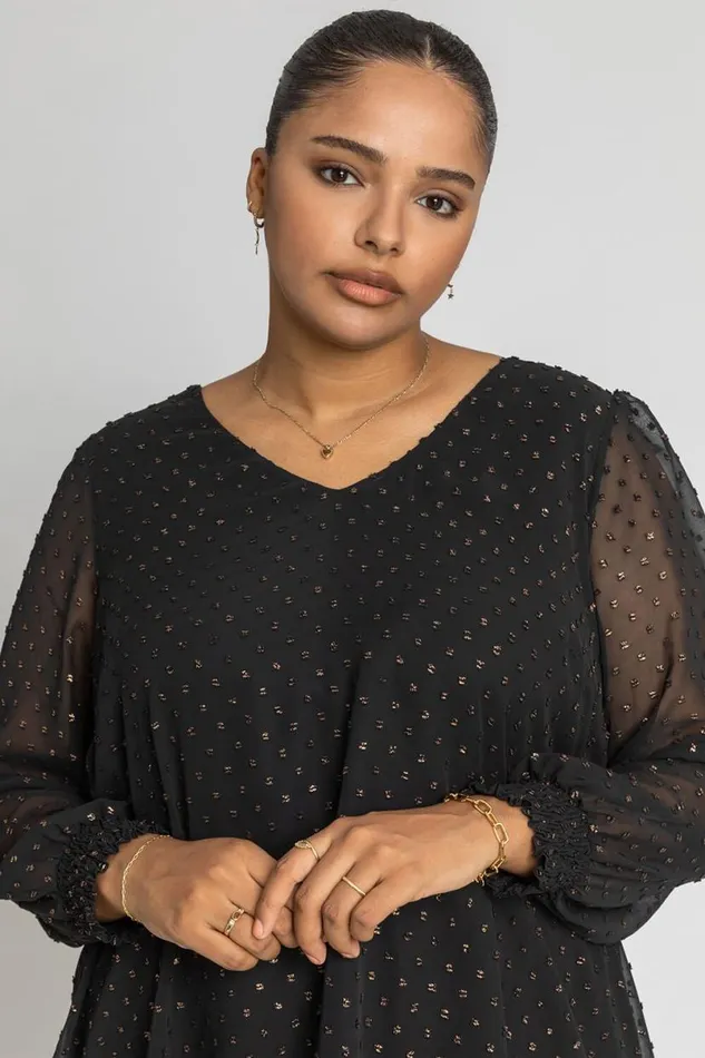 Bronze Curve Shimmer Dobby Spot Chiffon Top Women Roman Tops