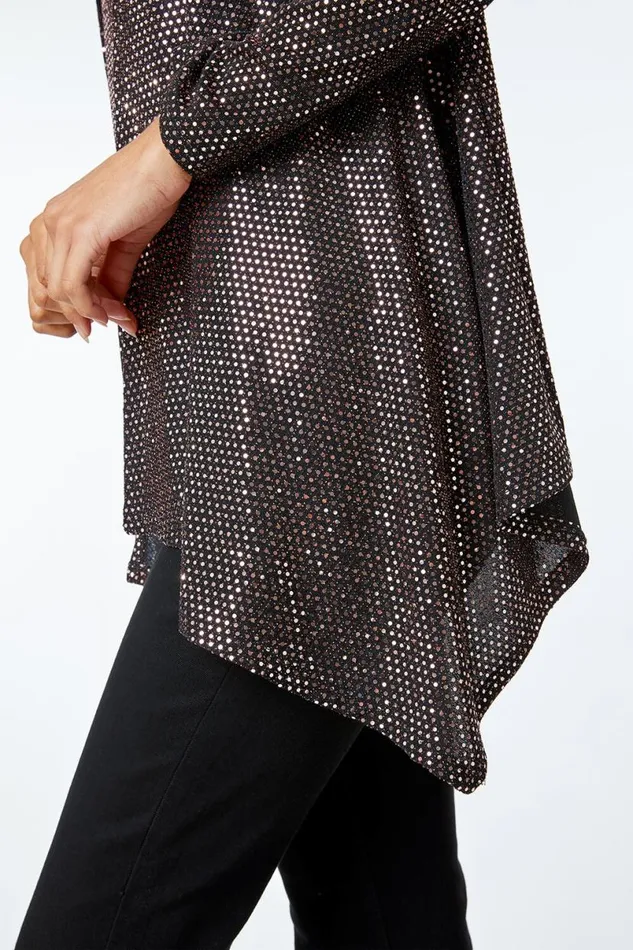 Bronze Sequin Sparkle Waterfall Stretch Jacket Women Roman Tops