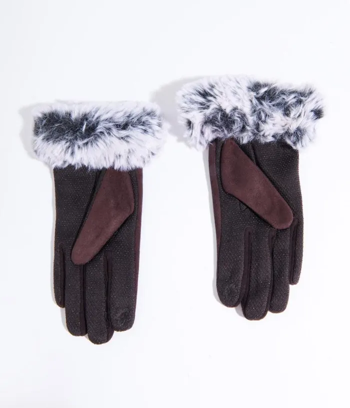 Brown Suede and Grey Faux Fur Gloves Accessories Unique Vintage Gloves and Scarves