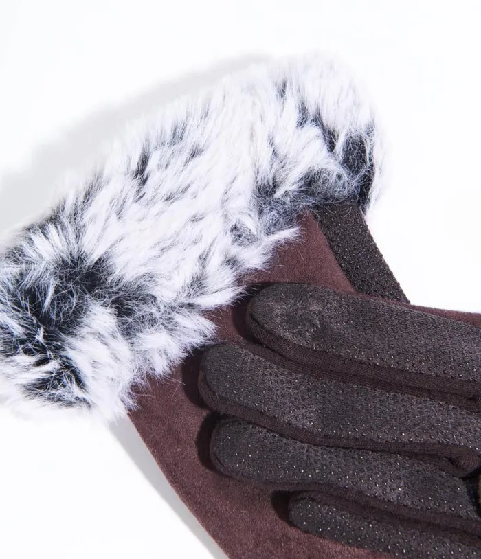 Brown Suede and Grey Faux Fur Gloves Accessories Unique Vintage Gloves and Scarves