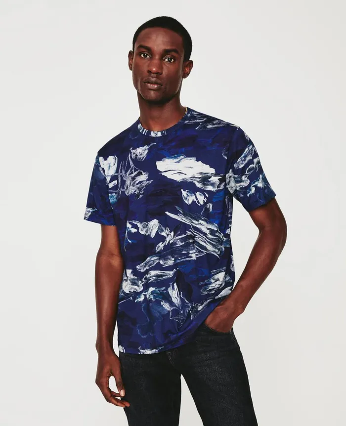 Bryce Crew Garden Camo Navy Multi Men AG Jeans Tees